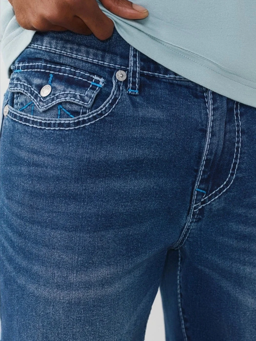 True Religion Geno Button Flap Pocket Slim Jeans size 33x32 $204 Casual - Picture 3 of 7